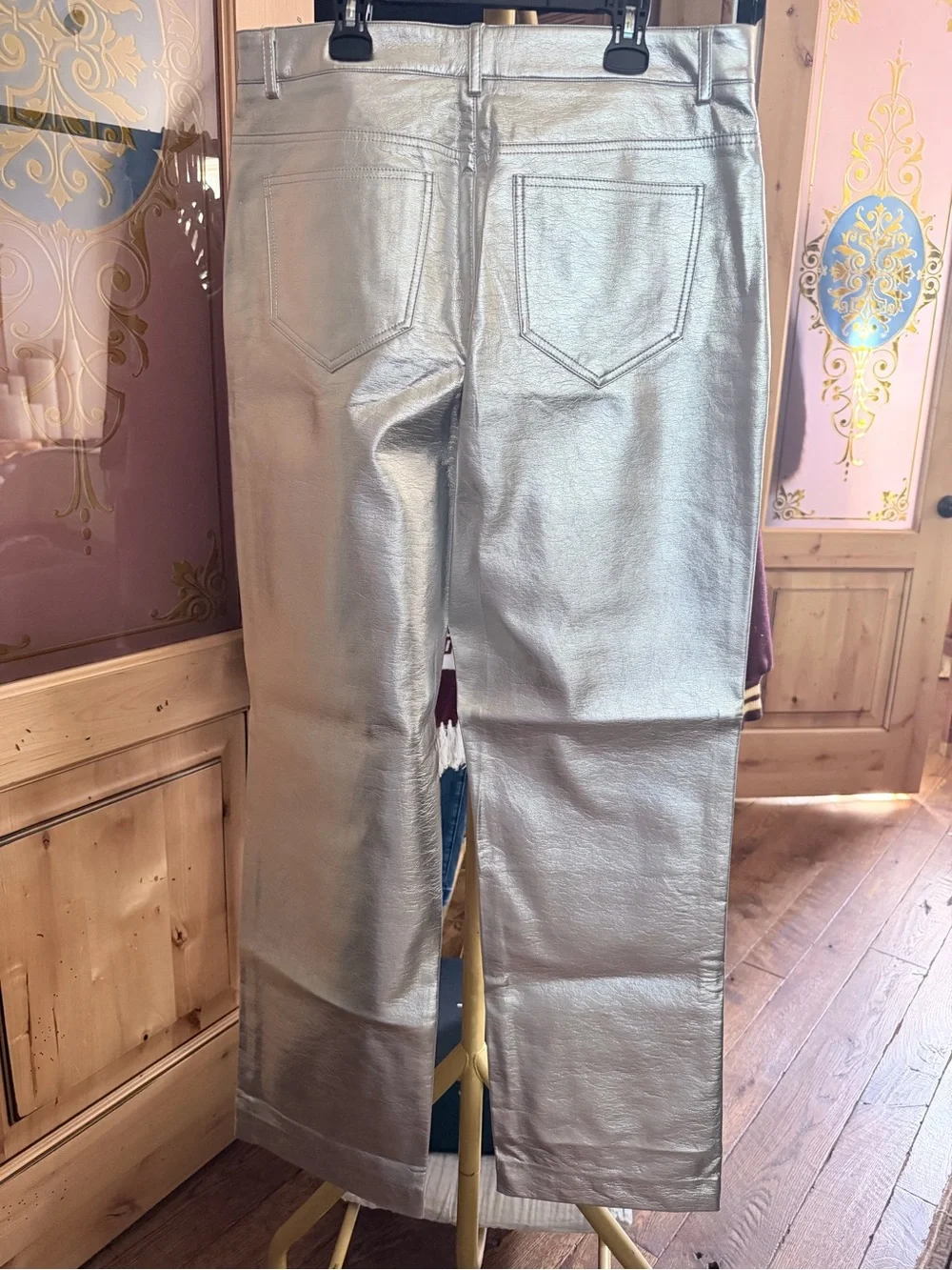 Mango Metallic Silver Straight-Leg Jeans